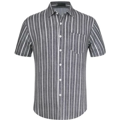 Lars Amadeus Men's Casual Summer Beach Short Sleeves Button Down Striped Shirt - Image 8