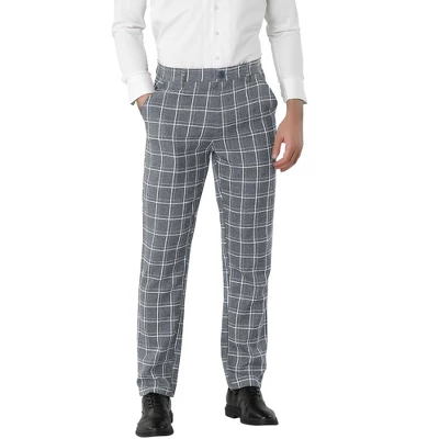 Lars Amadeus Men's Dress Plaid Pants Slim Fit Flat Front Check Chino Pants Trousers - Image 7