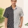 Lars Amadeus Men's Summer Polka Dots Short Sleeves Button Down Patchwork Hawaiian Shirt