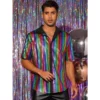 Lars Amadeus Men's Button Down Short Sleeves Costume Disco Shiny Metallic Shirt