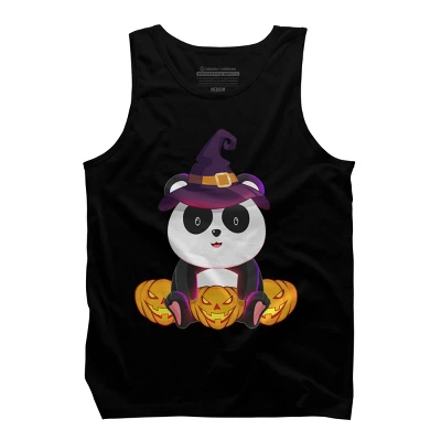 Men's Design By Humans Cute Panda Mock Up Witch With Jack O Lantern Halloween T-Shirt By Thebeardstudio Tank Top - Image 6