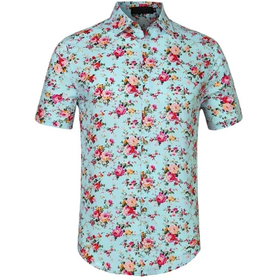 Lars Amadeus Men's Summer Floral Printed Short Sleeves Button Down Beach Hawaiian Shirt - Image 7