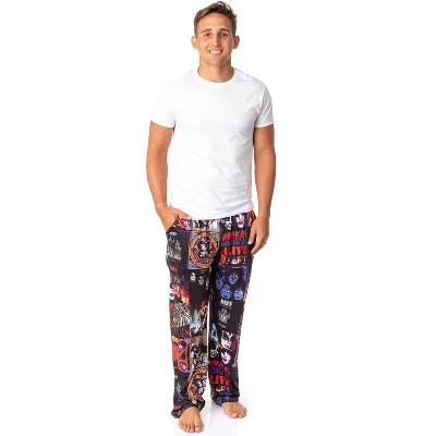KISS Mens' Classic Oldies Rock Band Music Albums Sleep Pajama Pants Black