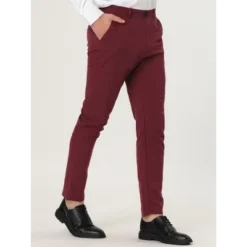 Lars Amadeus Men's Dress Chino Slim Fit Stretch Flat Front Solid Color Business Pants