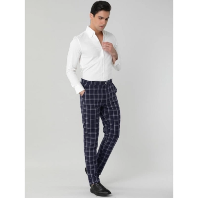 Lars Amadeus Men's Dress Plaid Pants Slim Fit Flat Front Check Chino Pants Trousers - Image 2