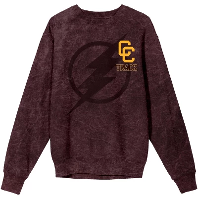 Justice League Movie Central City Track Men's Burgundy Mineral Wash Sweatshirt - Image 8