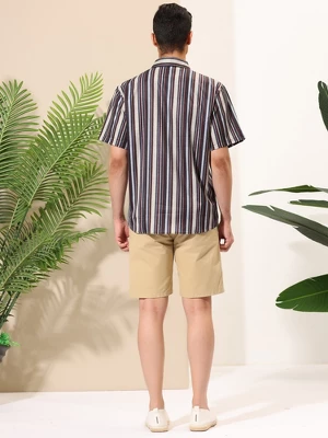 Lars Amadeus Men's Casual Summer Beach Short Sleeves Button Down Striped Shirt - Image 4