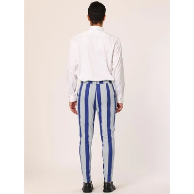 Lars Amadeus Men's Striped Dress Pants Color Block Slim Fit Flat Front Formal Trousers - Image 4