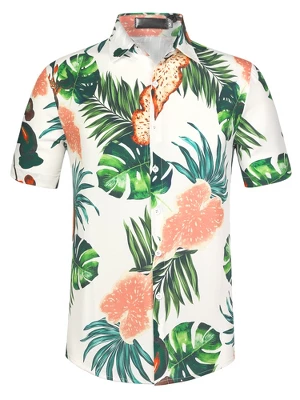 Lars Amadeus Men's Summer Floral Printed Short Sleeves Button Down Beach Hawaiian Shirt - Image 15