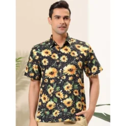 Lars Amadeus Men's Sunflower Printed Short Sleeve Button Down Hawaiian Floral Shirt