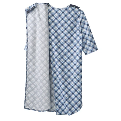 Silverts Adaptive Shoulder Snap Nightgown, Plaid - Image 2