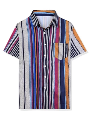 Lars Amadeus Men's Casual Summer Beach Short Sleeves Button Down Striped Shirt - Image 7