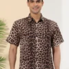 Lars Amadeus Men's Casual Summer Animal Leopard Printed Short Sleeves Button Shirts