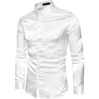 Lars Amadeus Men's Satin Point Collar Long Sleeve Button Down Slim Fit Dress Shirts - Image 6