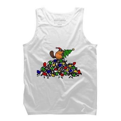Men's Design By Humans Cool Christmas Beaver Dding Lights To Dam By SmileToday Tank Top - Image 6