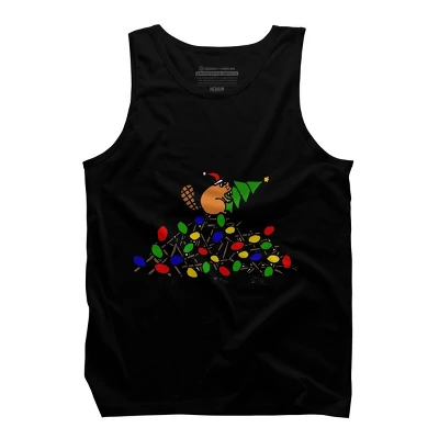 Men's Design By Humans Cool Christmas Beaver Dding Lights To Dam By SmileToday Tank Top - Image 4