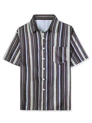 Lars Amadeus Men's Casual Summer Beach Short Sleeves Button Down Striped Shirt - Image 6