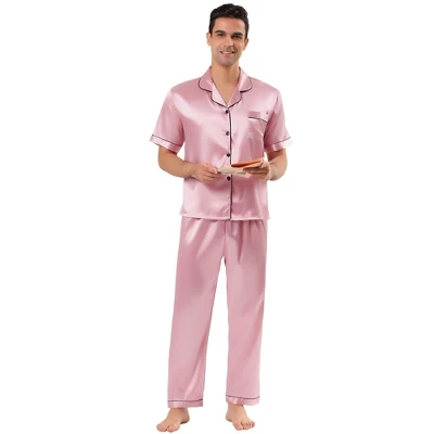 Lars Amadeus Men's Classic Satin Pajama Sets Short Sleeves Button Down Nightwear Sleepwears Loungewear Pjs - Image 7