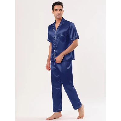Lars Amadeus Men's Classic Satin Pajama Sets Short Sleeves Button Down Nightwear Sleepwears Loungewear Pjs - Image 2