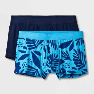 Men's Floral Leaf Print Trunks 2pk - Goodfellow & Co™ Blue/Orange - Image 4