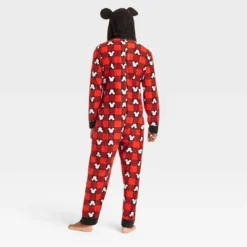 Men's Disney 100 Mickey Mouse Print Long Sleeve Pajama Jumpsuit - Red