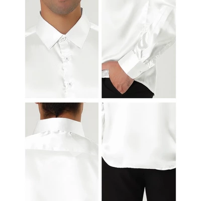 Lars Amadeus Men's Satin Point Collar Long Sleeve Button Down Slim Fit Dress Shirts - Image 5