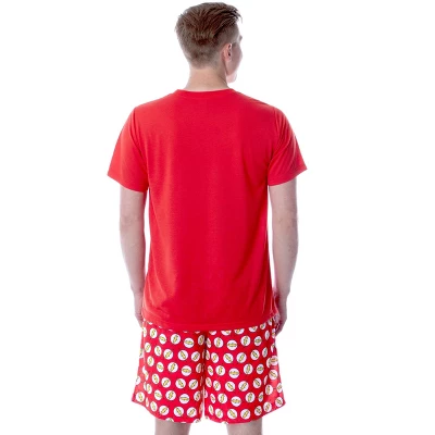 DC Comics Mens' The Flash Logo Short Sleeve Shirt Pajama Short Set Red - Image 3