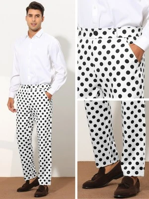 Lars Amadeus Men's Regular Fit Flat Front Polka Dots Printed Pants - Image 4