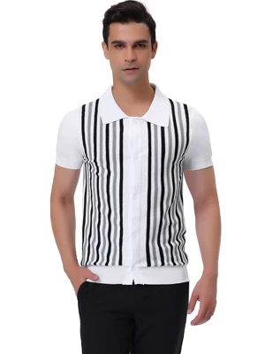 Lars Amadeus Men's Button Down Short Sleeve Vintage Golf Knit Polo Shirts - Image 7