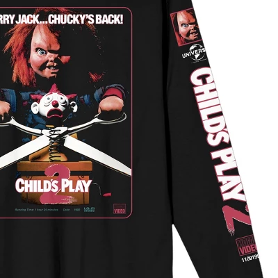 Chucky Child's Play 2 VHS Cover Art Crew Neck Long Sleeve Men's Black Tee - Image 2