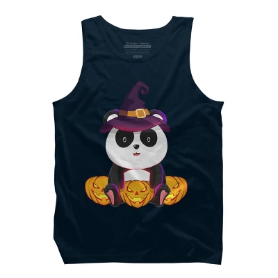 Men's Design By Humans Cute Panda Mock Up Witch With Jack O Lantern Halloween T-Shirt By Thebeardstudio Tank Top - Image 4