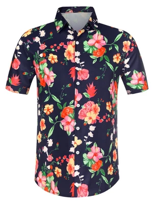 Lars Amadeus Men's Summer Floral Print Short Sleeve Button Down Beach Hawaiian Casual Shirt - Image 15