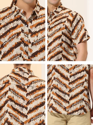 Lars Amadeus Men's Irregular Geometric Shirt Color Block Short Sleeves Button Down Summer Shirts - Image 5
