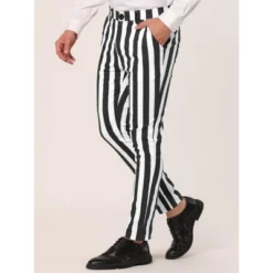 Lars Amadeus Men's Striped Casual Color Block Pants