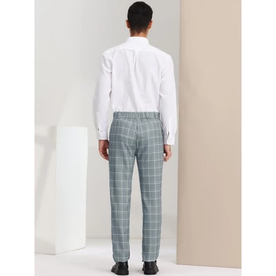 Lars Amadeus Men's Slim Fit Flat Front Plaid Business Formal Pants - Image 4