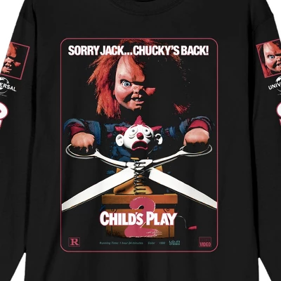 Chucky Child's Play 2 VHS Cover Art Crew Neck Long Sleeve Men's Black Tee