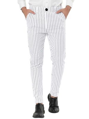 Lars Amadeus Men's Dress Striped Slim Fit Flat Front Business Trousers - Image 6