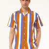 Lars Amadeus Men's Summer Stripe Printed Regular Fit Short Sleeves Button Closure Color Block Shirts