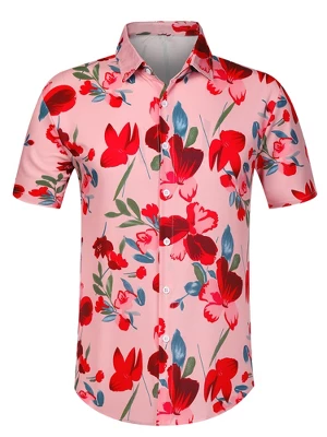 Lars Amadeus Men's Summer Floral Print Short Sleeve Button Down Beach Hawaiian Casual Shirt - Image 11